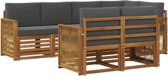vidaXL Ecksofa Set aus Akazienholz mit Kissen in Anthrazit und Natur - Bild 1