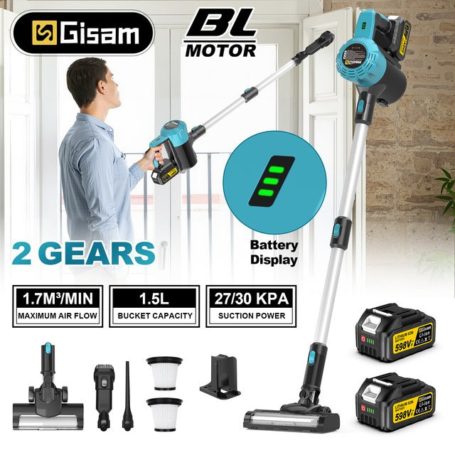 Gisam Bürstenloser Elektrischer Staubsauger mit 1,5L Kapazität und 30Kpa Saugkraft für Makita 18V Akku, Blau - Bild 1