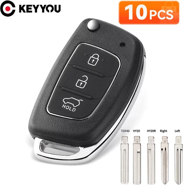 KEYYOU 10er Set Flip Fernbedienung Auto Schlüssel Gehäuse in Schwarz für Hyundai Solaris ix35 ix45 Elantra Santa Fe HB20 Verna mit HY15/HY20/TOY40 Klinge - Bild 1