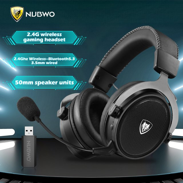 NUBWO Kabelloses Gaming-Headset mit 2,4 GHz und Bluetooth 5.3, Stereo-Kopfhörer mit Geräuschunterdrückung und Mikrofon in Schwarz-Rot für PS5, PS4, PC und Mac - Bild 1