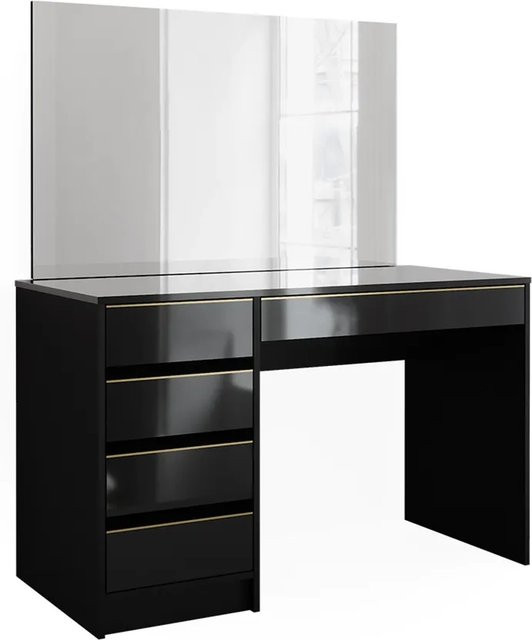 Vicco Schminktisch Sherry in Schwarz Hochglanz mit Gold-Akzenten, Spiegel und 5 Schubladen, B/T/H: 120 x 75 x 75 cm - Bild 2