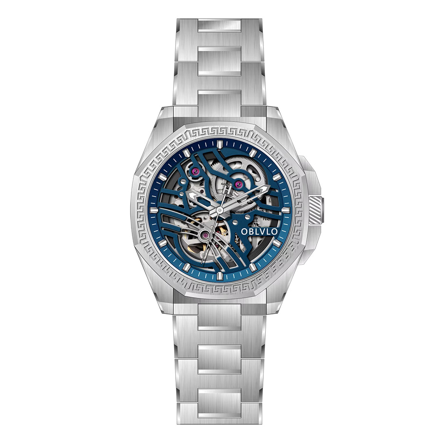 OBLVLO Armbanduhr Herren, Automatik, Edelstahl, blaues Zifferblatt, eckig - Bild 3