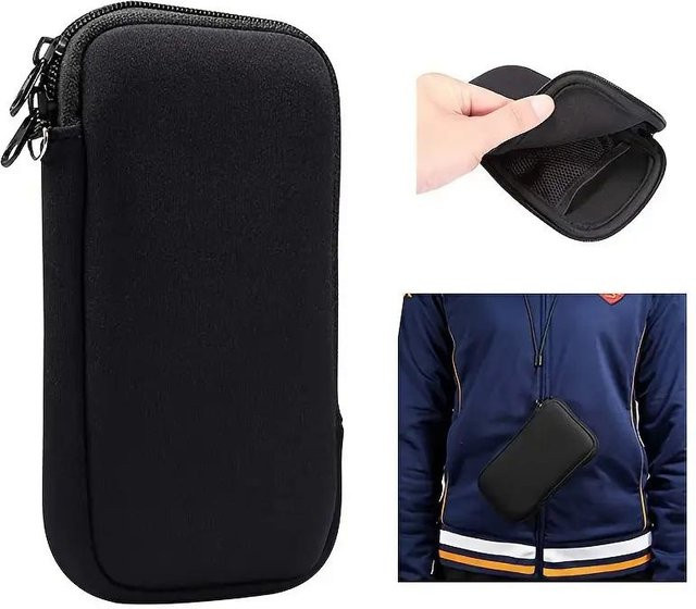 Multifunktionale Handytasche mit Umhängeband und Kopfhörer-Aufbewahrung in Schwarz - Bild 1