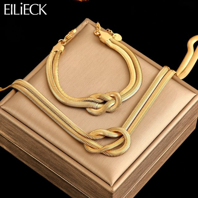 EILIECK Schmuck-Set Halskette und Armband, Edelstahl, Gold, Damen - Bild 1