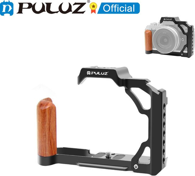 PULUZ Kamerakäfig aus Metall mit Holzgriff für Nikon ZFC in Schwarz und Braun mit 1/4 Zoll und 3/8 Zoll Schraube sowie Arri Positionellem Loch und Kaltschuh-Stabilisator-Rig - Bild 1