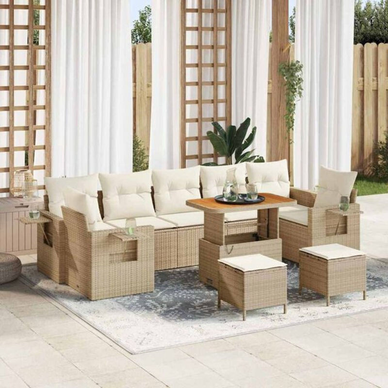vidaXL Polyrattan Garten-Sofa-Set mit 10 modularen Segmenten in Beige und Creme, Loungemöbel mit Metallrahmen und Armlehnen, B/T/H: 90 x 55 x 71 cm - Bild 1