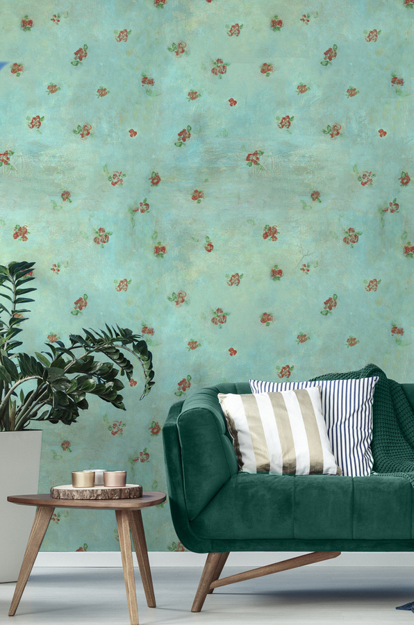 MINDTHEGAP Wandtattoo Ma Belle WP20274 Mural in Türkis mit floralem Vintage-Botanical-Design aus Vlies - Bild 1