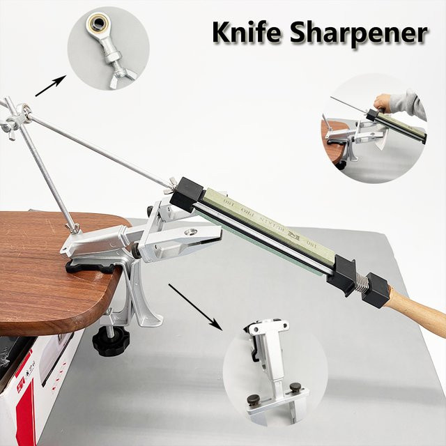 RSCHEF Professioneller Küchenmesserschärfer mit festem Winkel und Diamant-Schnellschleifwerkzeug für Kochmesser und Scheren in Silber und Holzoptik - Bild 1
