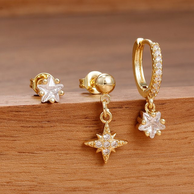 Maodane Ohrringe Set, Edelstahl, Zirkonia, Gold, Damen - Bild 1