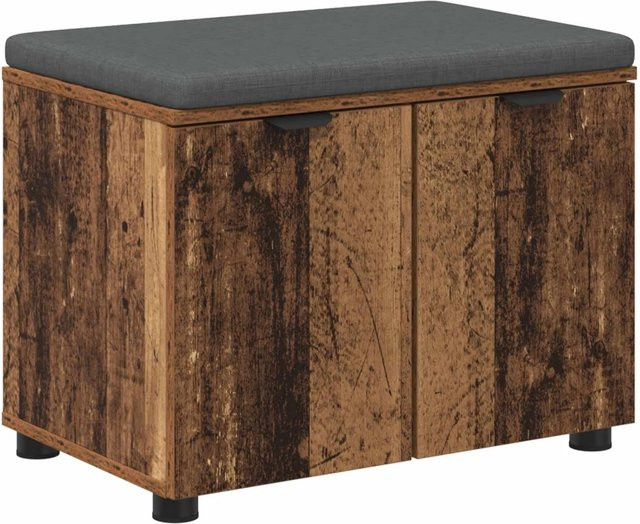 vidaXL Flurbank aus Altholz mit Kissen, Regal und Tür in Braun, B/T/H: 60 x 38 x 46 cm - Bild 1