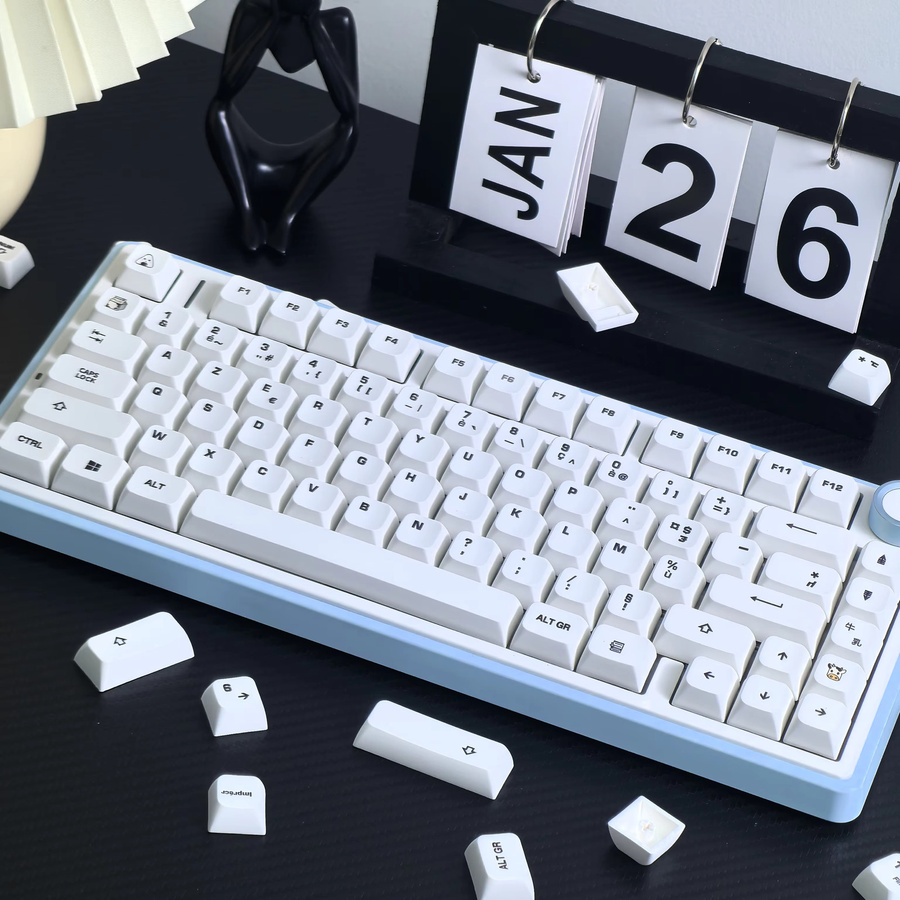 MAIMOOO AZERTY Tastenkappen im Kuhthema, Weiß, XDA PBT Thermosublimation für mechanische Tastaturen mit MX Switches - Bild 6