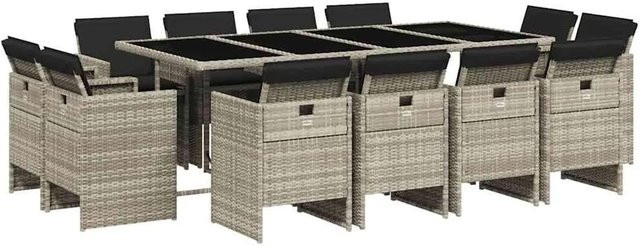 vidaXL 13-teilige Garten-Essgruppe aus PE-Rattan mit Kissen in Anthrazit und Hartglas-Tischplatte - Bild 1