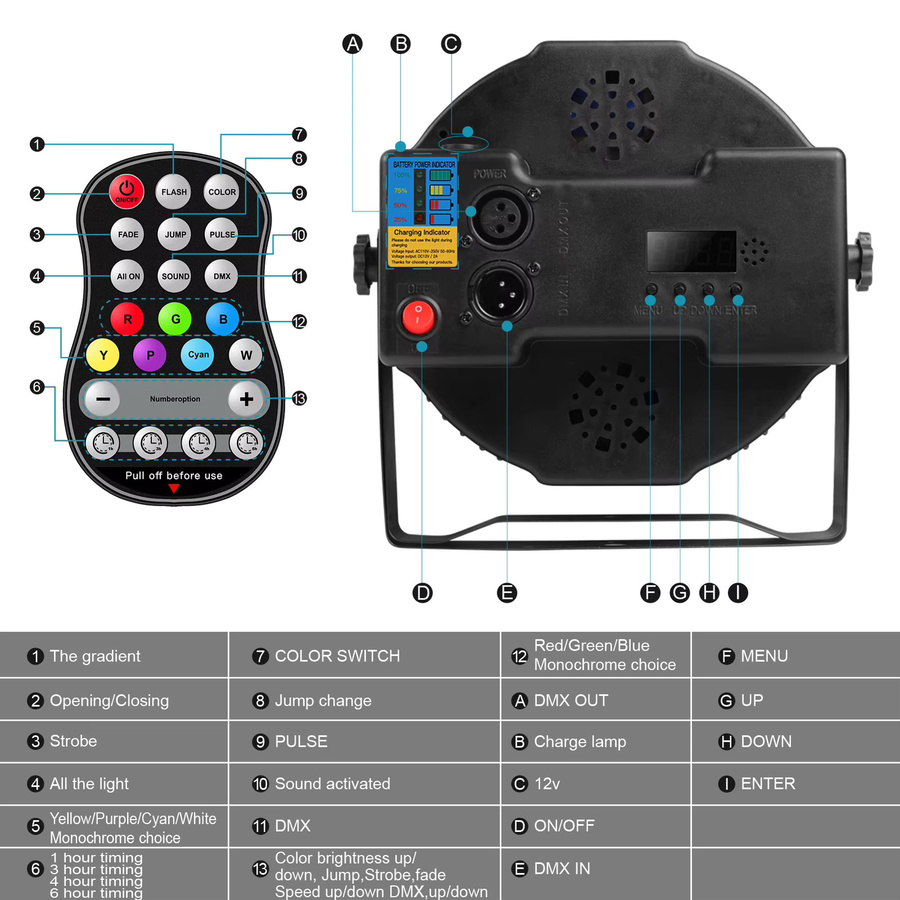 U'King 8er Set Batterie LED Par Licht RGBW mit Fernbedienung und Montagehalterung, Schwarz/Multicolor, für DJ, Party, Hochzeit und Geburtstag - Bild 3