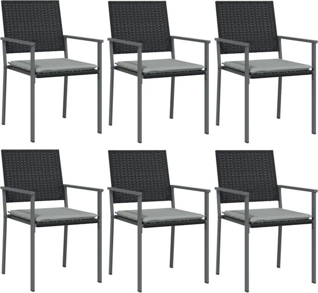 Furnicato Gartenstuhl Set aus Poly Rattan mit Kissen, 6 Stück, Schwarz, B/T/H: 54 x 62,5 x 89 cm - Bild 1