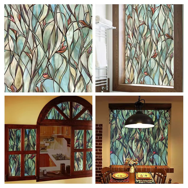 WXSHSH Fenster-Sichtschutzfolie mit 3D-Blumenmuster für Weihnachten, selbstklebende Vinyl-Fensterfolie, Multicolor - Bild 4