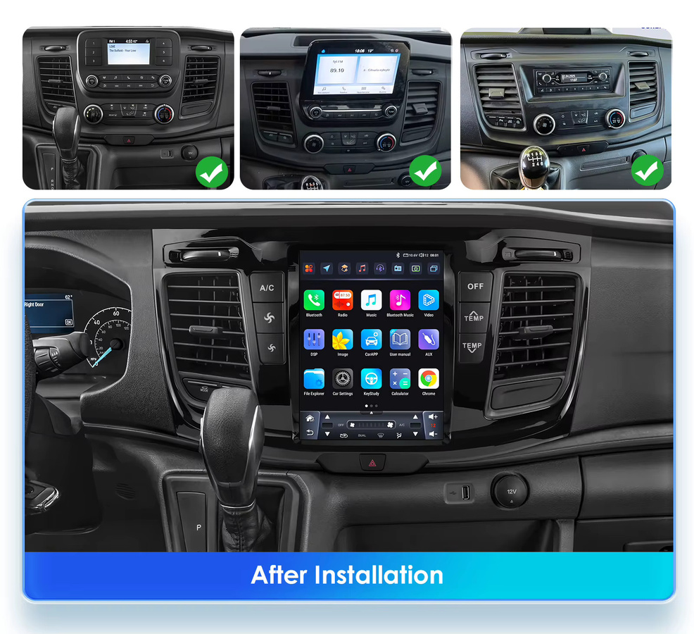 Hizpo Android 14 Autoradio für Ford Transit 2021-2023 mit 9,7 Zoll vertikalem Tesla-Stil Bildschirm, Carplay, GPS, 4G und Bluetooth in Schwarz - Bild 2