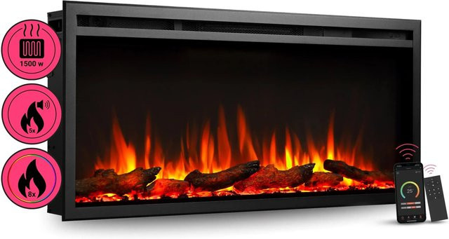 BALDERIA AT-40 Elektrokamin Einbaukamin mit 3D-Flammeneffekt und Wifi App-Steuerung in Schwarz - Bild 1