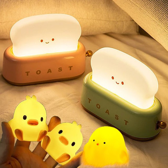 Heinast LED Nachtlampe für Kinderzimmer in Form von Toastbrot, Küken oder Ente, wiederaufladbar, Warmweiß - Bild 1