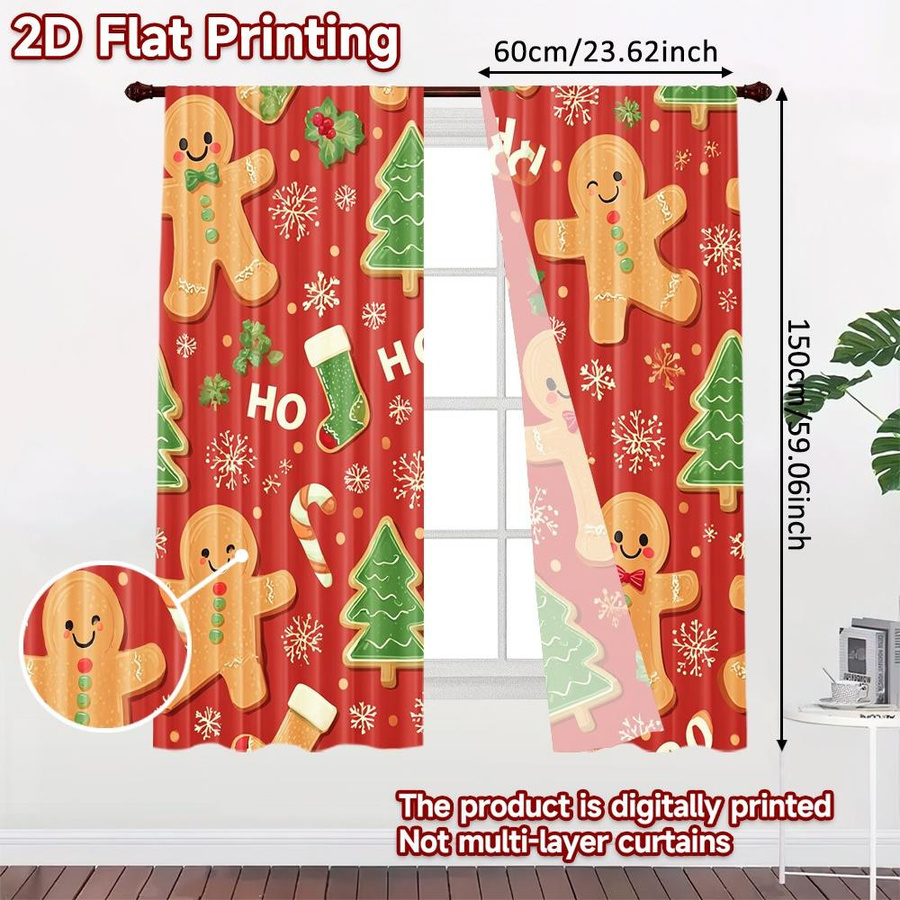 Set aus 2 dekorativen Druckvorhängen mit Lebkuchenbaum-Motiv von Tonnika Chen, Multicolor, B: 100 cm, H: 70 cm - Bild 3