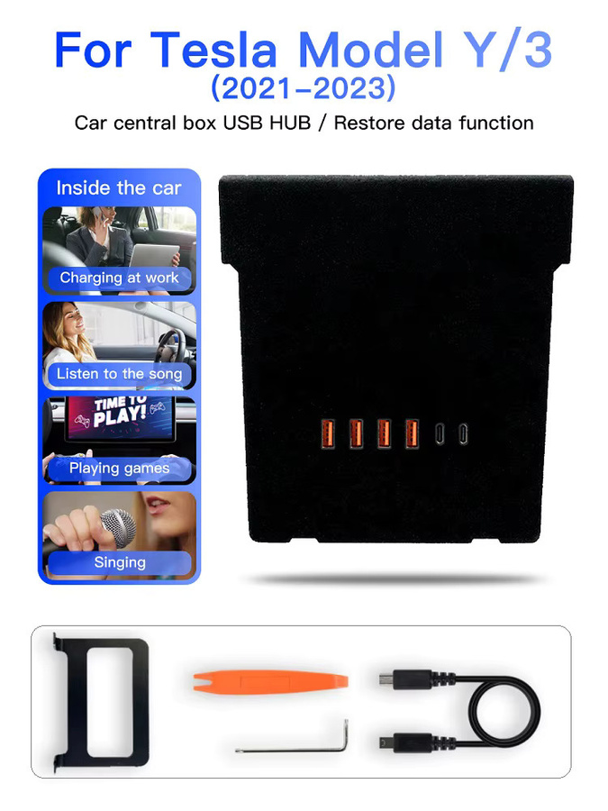 MEKEDE USB Hub Zentrale Box für Tesla Modell 3 und Modell Y 2021-2023 mit Datenwiederherstellung, 65W und 30W Schnellladung, 4 USB-Ports und 2 USB-C Ports, Schwarz - Bild 6