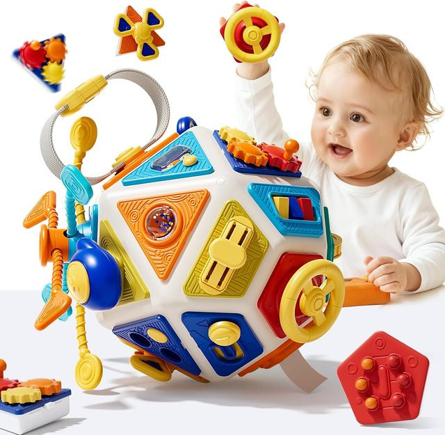 BizyKoady Montessori Aktivitätswürfel für Babys – Buntes Sinnes- und Lernspielzeug zur Förderung der Feinmotorik und Kognition in Mehrfarbig - Bild 1