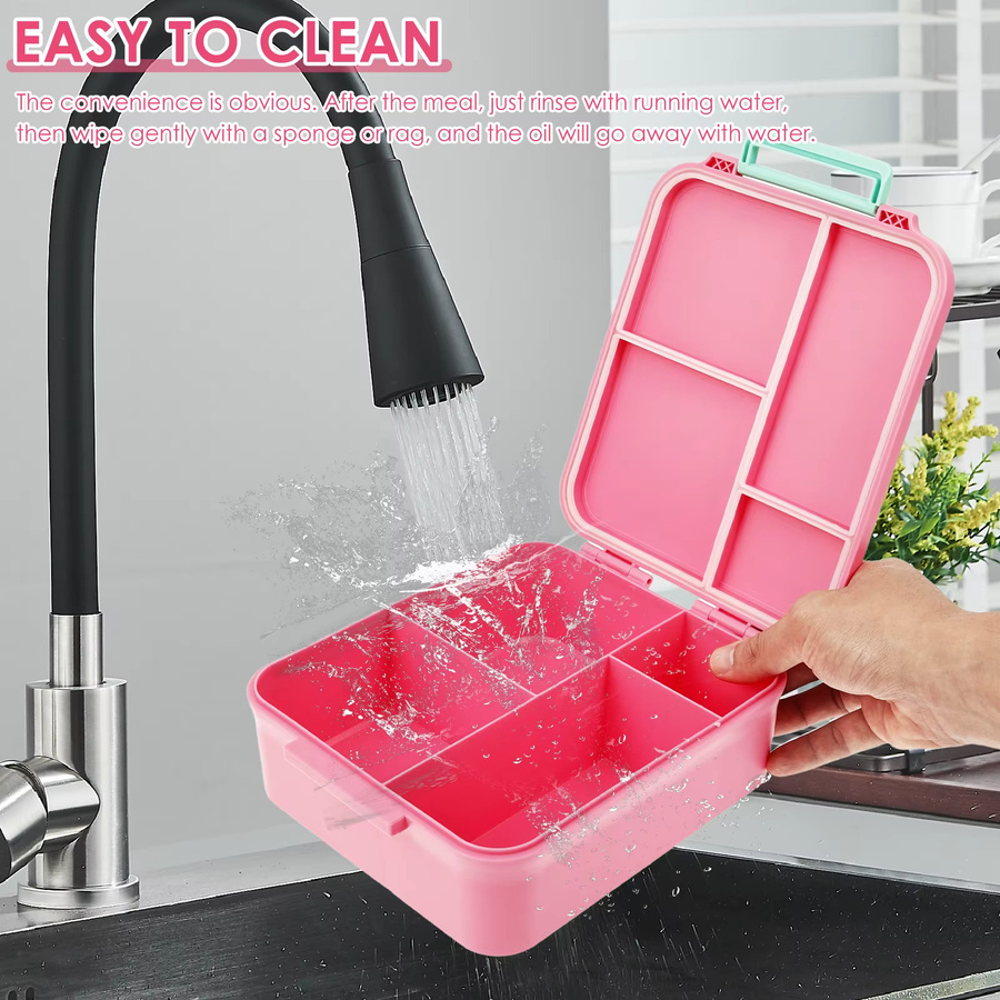 Auslaufsichere Lebensmittelbox mit vier Fächern und Besteck in Pink, 1700 ml - Bild 3