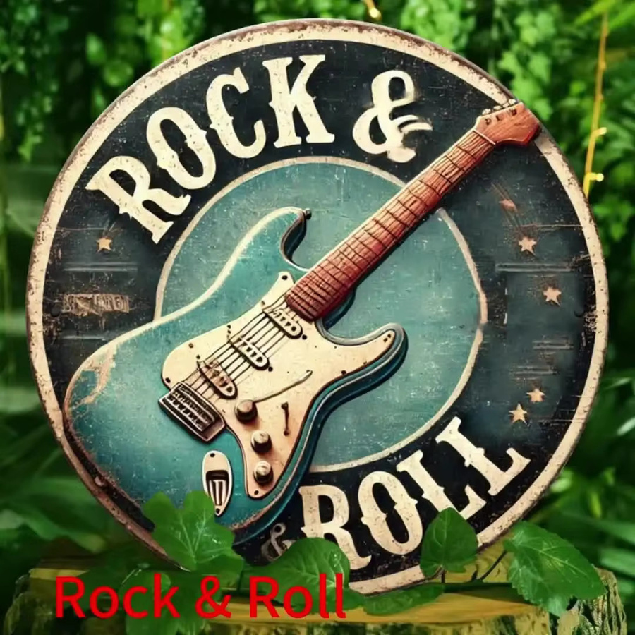 HELLOYOUNG Aluminium-Metall-Blechschild Rock & Roll mit Gitarrenmotiv, runde Wandkunst-Dekoration in Multicolour, B/H: 20 x 20 cm - Bild 4