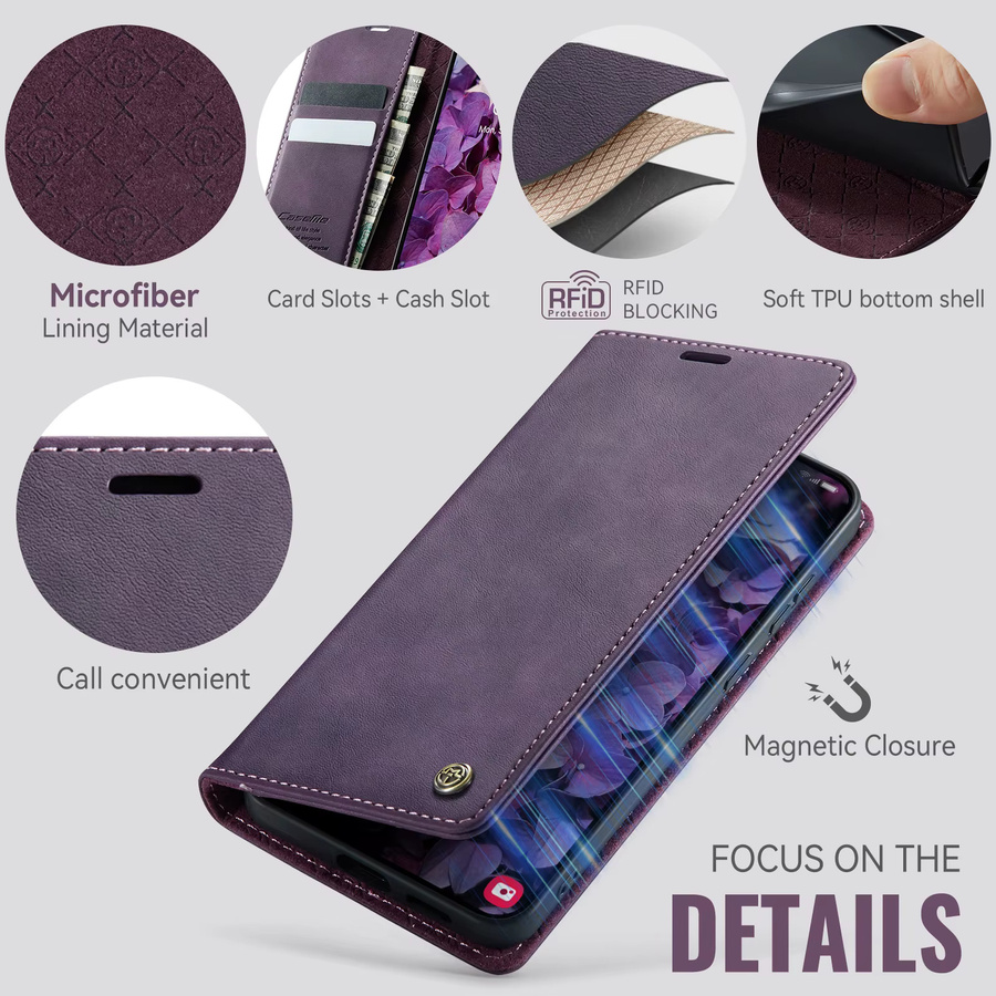 Premium Ledertasche für Samsung Galaxy S25 S24 S23 S22 S21 S20 Ultra FE Note20 S10 Magnetische Flip Wallet Karte Abdeckung in Purple - Bild 3
