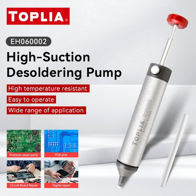 TOPLIA Entlötpumpe aus Aluminium in Silber als Lötsauger und Vakuum-Reparaturwerkzeug für Lötkolben und Schweißarbeiten - Bild 1