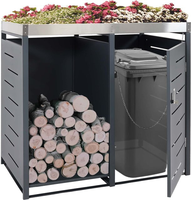 MCW Mülltonnenbox mit Brennholzlager H40 in Anthrazit, B/T/H: 125 x 130 x 80 cm - Bild 1
