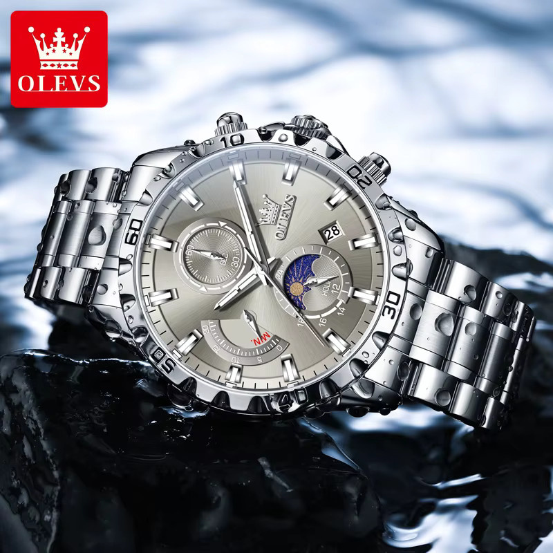 OLEVS Chronograph Armbanduhr Edelstahl, Quarz, 45,5 mm, Herren - Bild 2