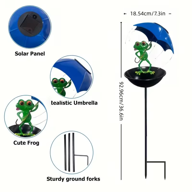 Leclstar Solarbetriebene Frosch-Gartenlampe mit LED-Lichterkette, automatischer Vogelfutterspender und Kolibri-Futtertrog in Grün - Bild 5