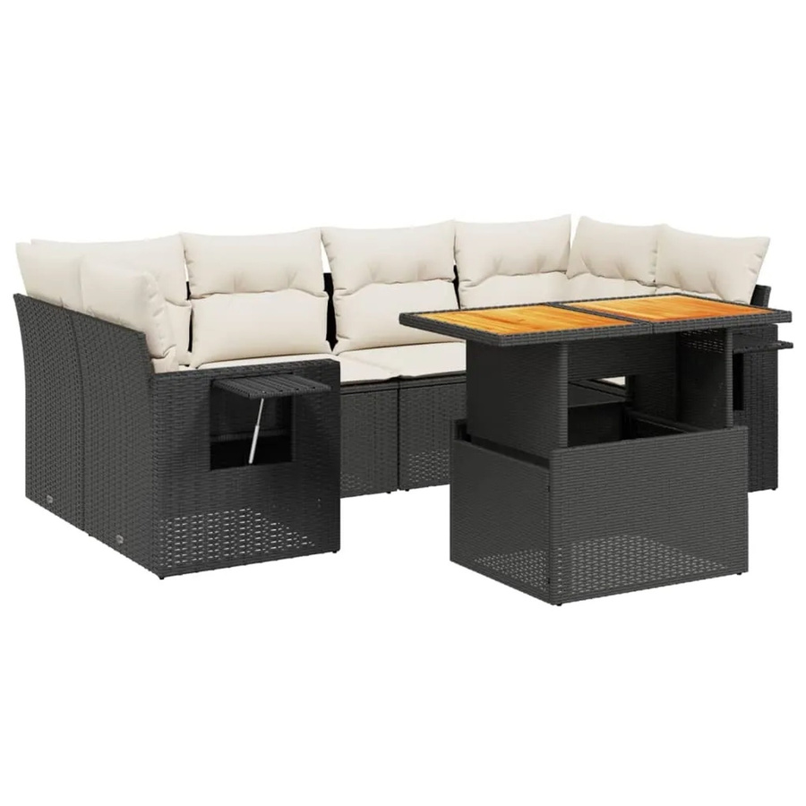 vidaXL 7-tlg. Garten-Sofagarnitur in L-Form aus schwarzem Poly-Rattan mit Kissen und pulverbeschichtetem Stahlrahmen - Bild 2