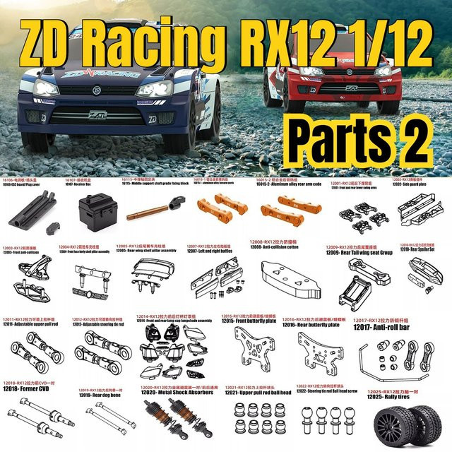ZD Racing RC Auto Ersatzteile, Reifen, Empfängerbox, Dogbone, Lenkstange, Vorderer CVD, Stoßdämpfer, Zugstange, Schraubenteile, 2-teiliges Set - Bild 1