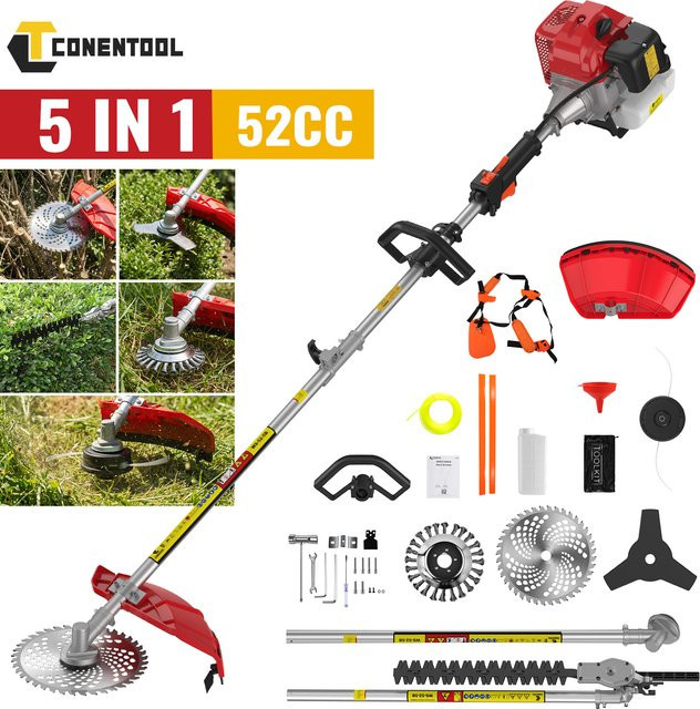 CONENTOOL 5-in-1 Benzin-Trimmer mit 52cc 2-Takt-Motor und 2,5KW in Rot - Bild 1