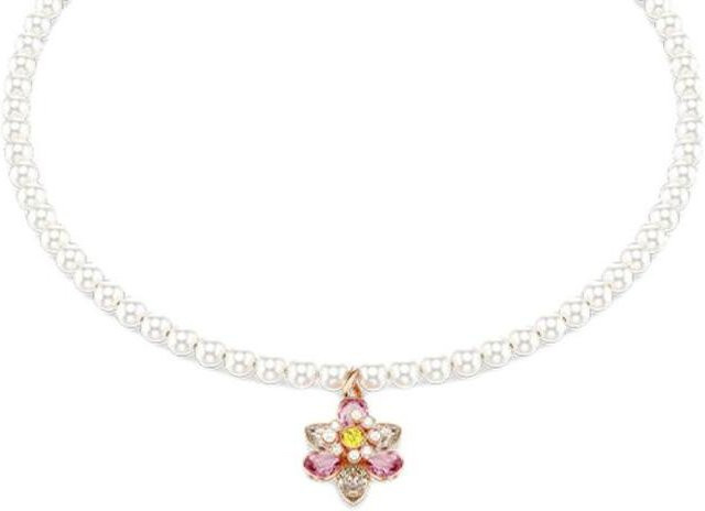Swarovski Halskette, Blume, Imitationskristall, Unisex, Rosa, Weiß - Bild 1