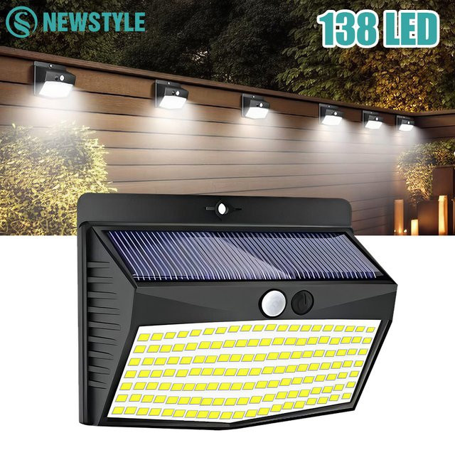 Solarleuchten für Außen mit 138 LEDs und Bewegungssensor, IP65 wasserdichte Solar-Wandleuchten in Schwarz für den Garten - Bild 1