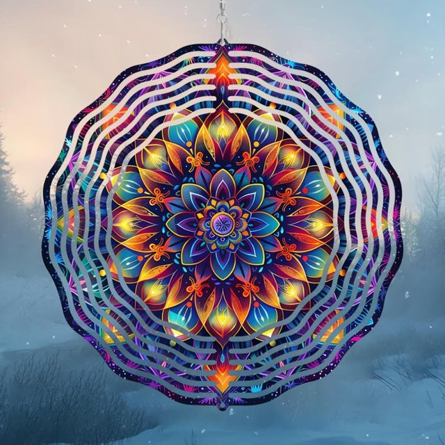 CIFBUY Mandala Metall-Spinner Rotierende Wandkunst Dekoration in Grau und Multicolour, Durchmesser: 25,4 cm - Bild 1