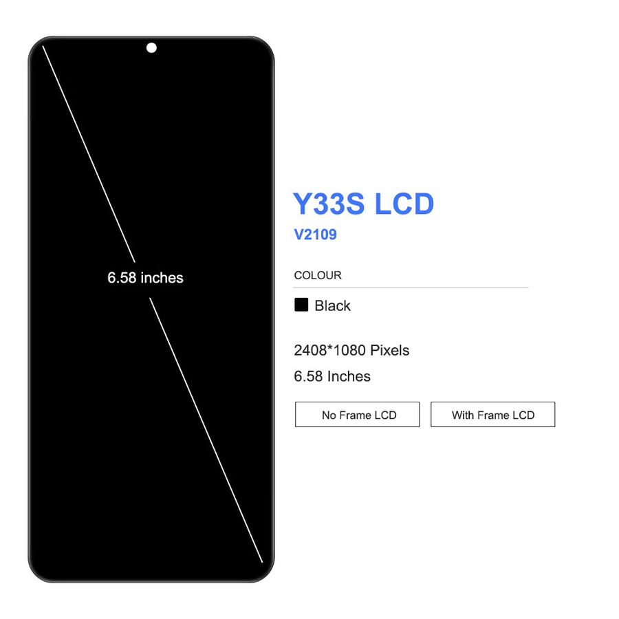 LCD-Display mit Rahmen und Touchscreen als Ersatz für vivo y33s v2109, 6.58 Zoll, Schwarz - Bild 3