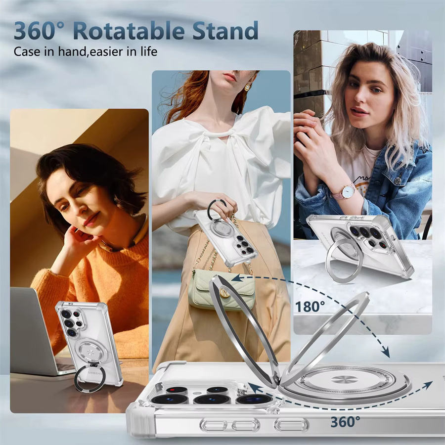 Transparente Samsung Handyhülle mit rotierendem magnetischem Klappständer in Pink für S26 S25 Edge S24 S23 Plus FE S21 Ultra Armor stoßfeste Schutzhülle - Bild 3
