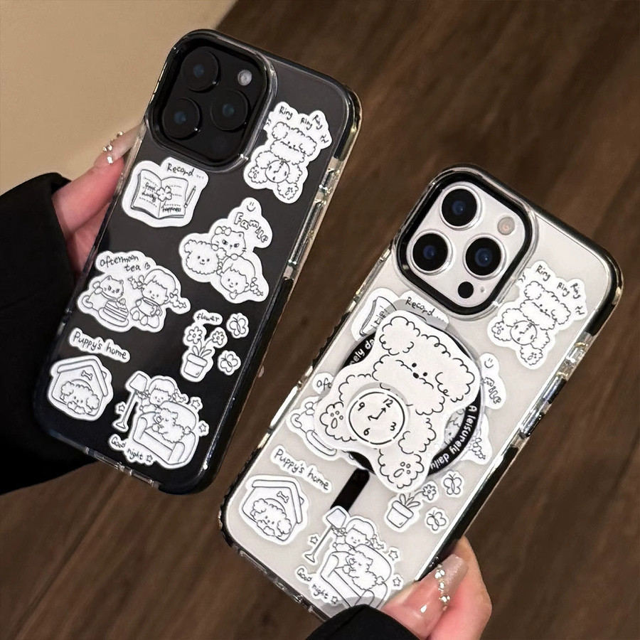 Magnetische iPhone Handyhülle von MUQGEW mit Graffiti-Cartoon-Hundedesign, stoßfeste und transparente Abdeckung für iPhone 12 bis iPhone 17 Pro Max - Bild 3