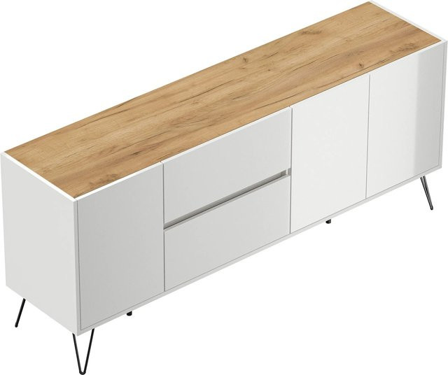 Posseik Sideboard Industrial I in Weiß Eiche mit 2 Schubladen und 3 Türen, Breite: 177 cm - Bild 1