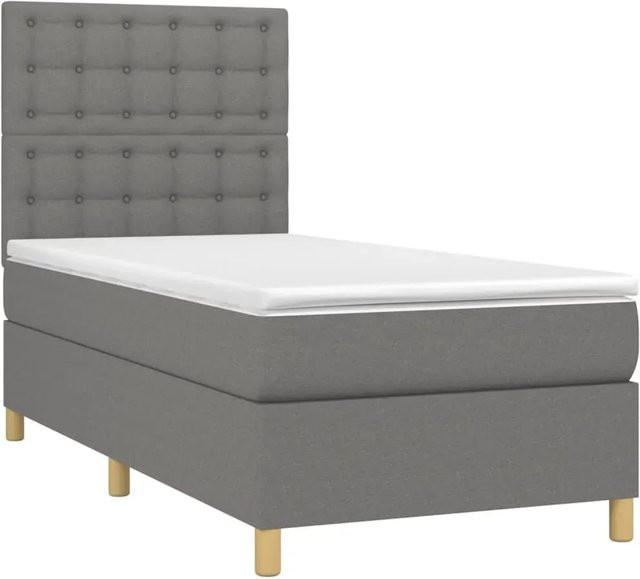 vidaXL Boxspringbett mit Matratze und LED-Unterbettbeleuchtung in Dunkelgrau, Hybridbett mit USB-Ladeport und Taschenfederkern, B/T/H: 90 x 200 x 118 cm - Bild 1