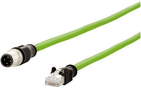 Metz Connect M12 Patchkabel CAT 5e S/UTP Grün 2,00 m Ethernet LAN Kabel mit PUR-Mantel - Bild 1