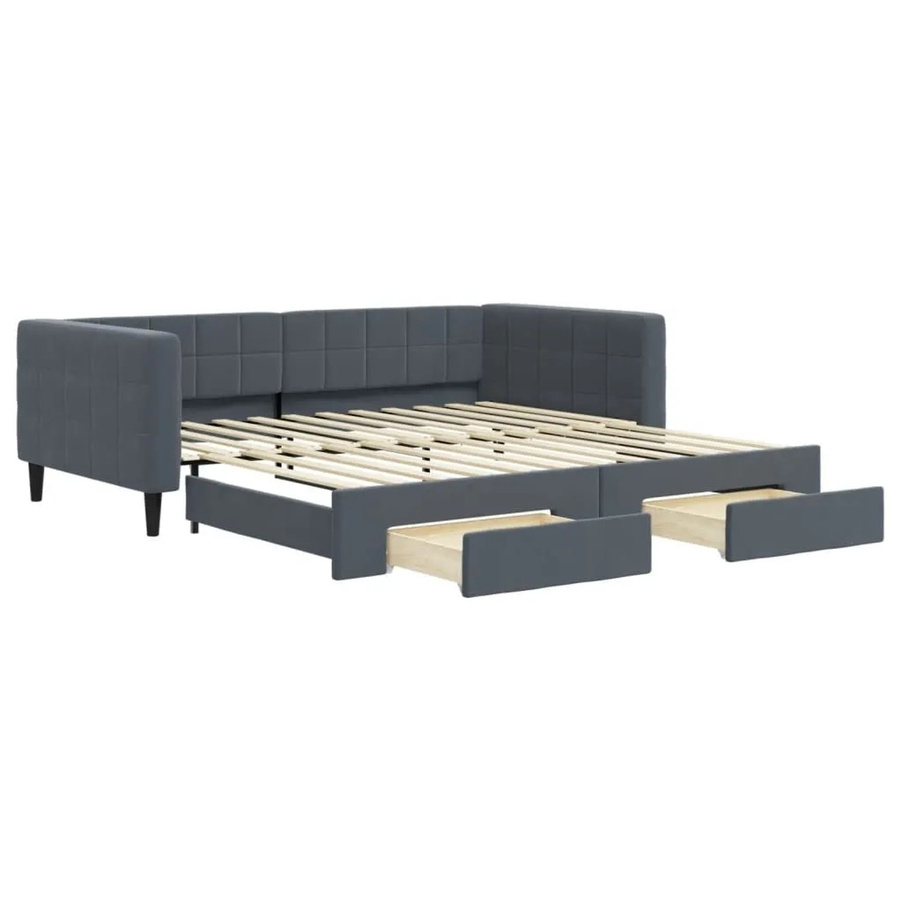 vidaXL Tagesbett aus Samt mit ausziehbaren Schubladen in Dunkelgrau, B/T/H: 100-120 x 200 x 68 cm - Bild 2
