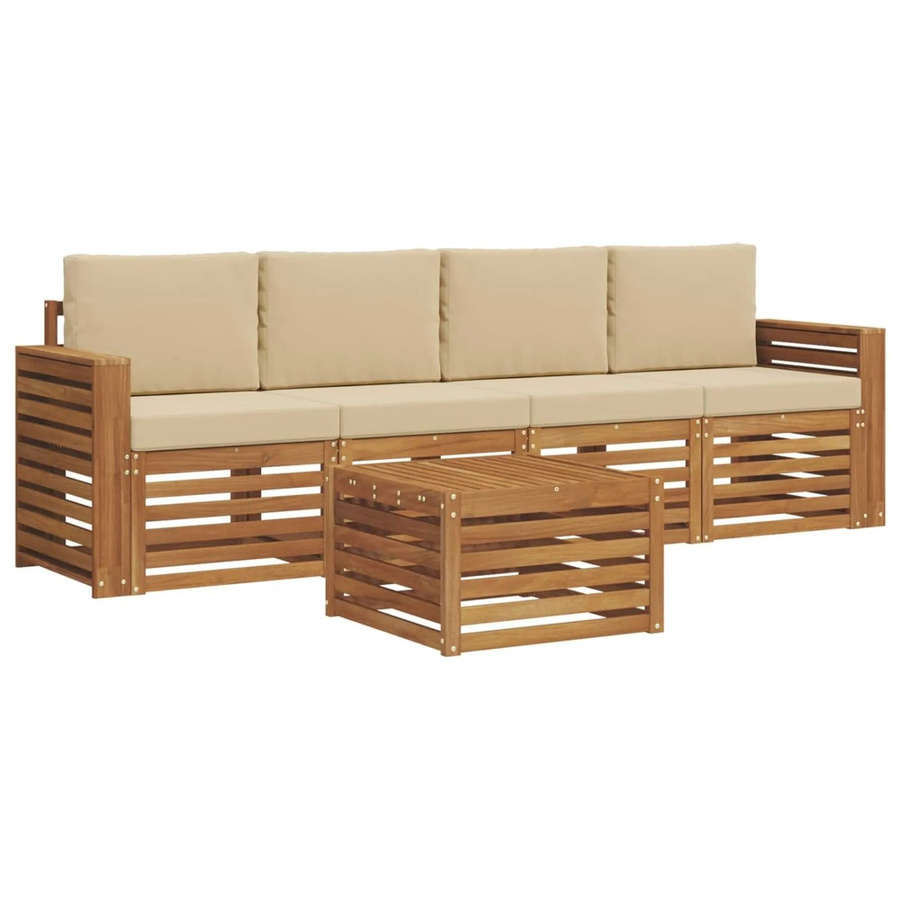 vidaXL Gartenmöbel Set aus Massivholz Akazie in Natur und Beige mit Tisch und Kissen - Bild 2