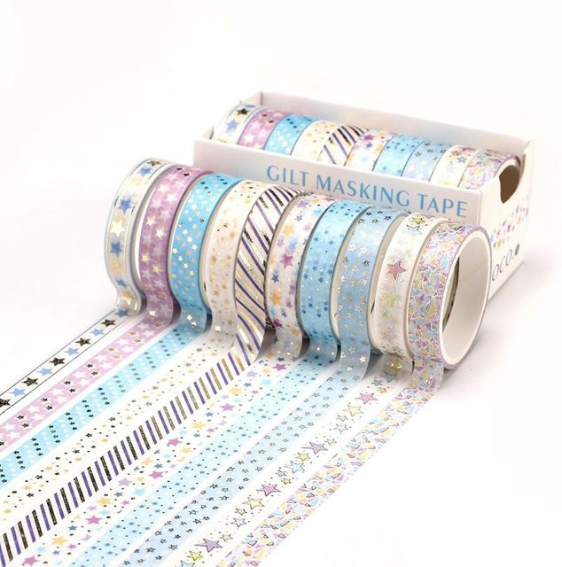10 Rollen Washi-Klebeband mit Sternen und Goldfolie von TianjinGeErLiShangMaoYouXianGongSi in Gold und Multicolour für Scrapbooking und Schuljournal-Zubehör - Bild 1