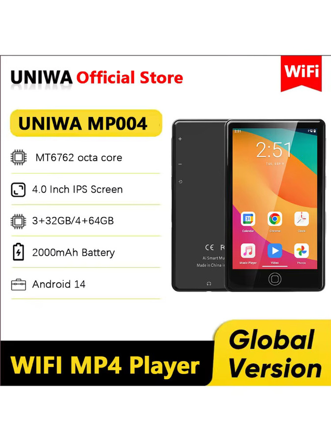 UNIWA MP004 MP4-Player mit Android 14, 4 Zoll Display, Bluetooth und WiFi, Schwarz, 32 GB Speicher - Bild 7