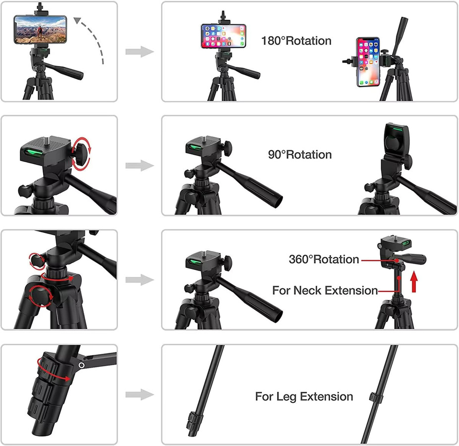 Mrgabwte Universelles Stativ mit Bluetooth-Fernbedienung und Handyhalterung in Schwarz und Silber - Bild 2