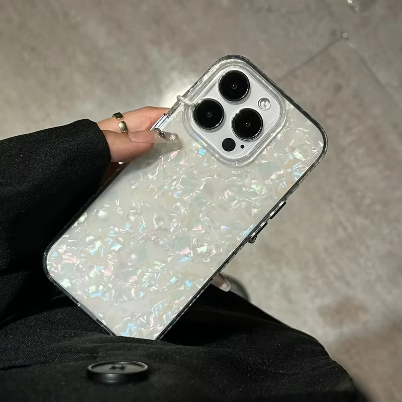 NMEGOU Schutzhülle mit Muschelmuster und Laser-Design für iPhone 11 bis iPhone 17 Pro Max Plus, Stoßfest, Farbe: Weiß - Bild 2